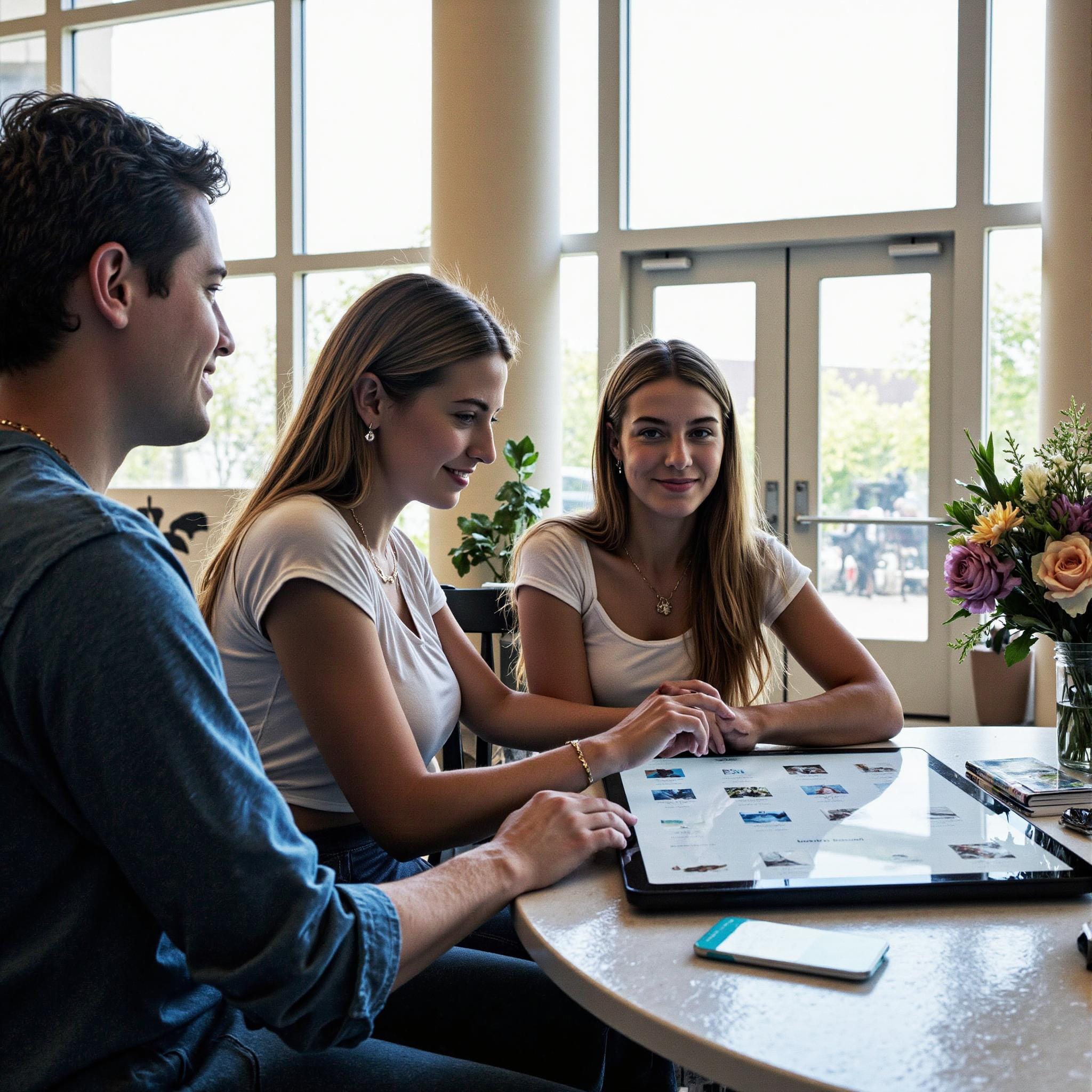 Church members engaging with a digital directory related to The Hidden Benefits of Church Directories in Creating Authentic Fellowship in an indoor setting