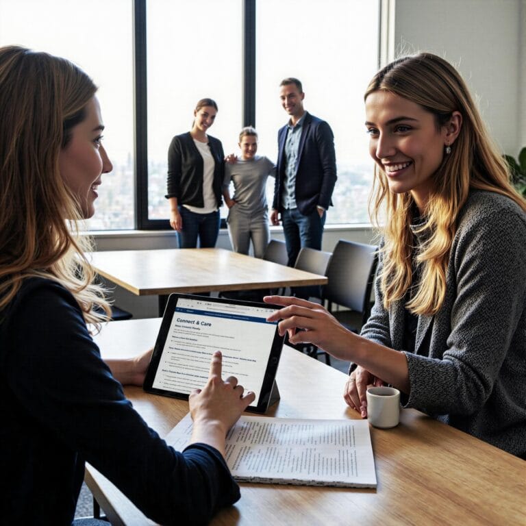 Church members engaging with a digital directory related to Consent and Transparency: Ethical Church Directory Management in the Digital Age in an indoor setting