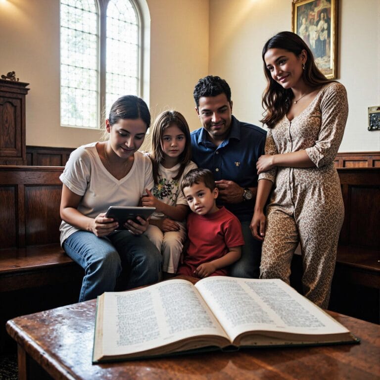 Church members engaging with a digital directory related to Digital Church Directory Revolution: Painless Transitions from Paper to Pixels in an indoor setting