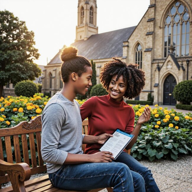 Church members engaging with a digital directory related to Building the Belonging Engine: How Church Directories Foster Community Identity in an outdoor setting