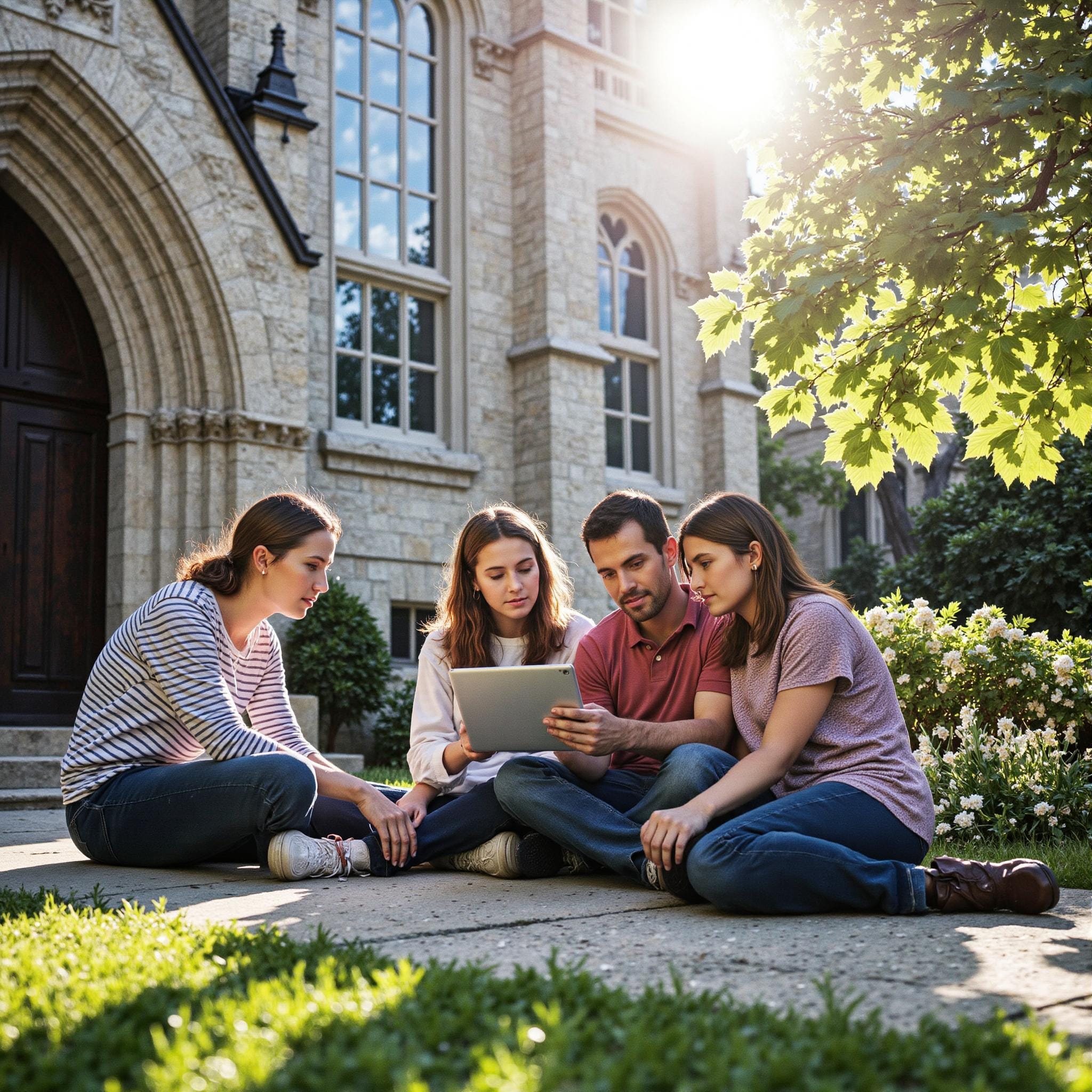 Church members engaging with a digital directory related to Participation Accelerator: Psychology-Based Tips for Church Directory Engagement in an outdoor setting