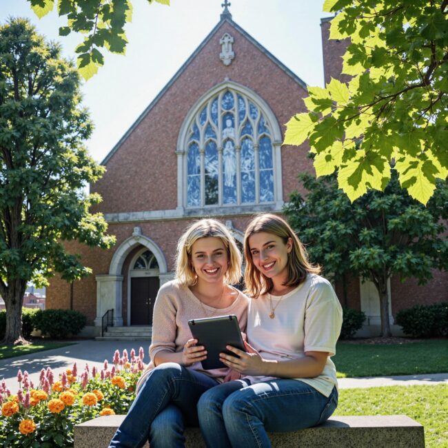 Church members engaging with a digital directory related to Extending Your Reach: Using Church Directories to Strengthen Community Bonds in an outdoor setting