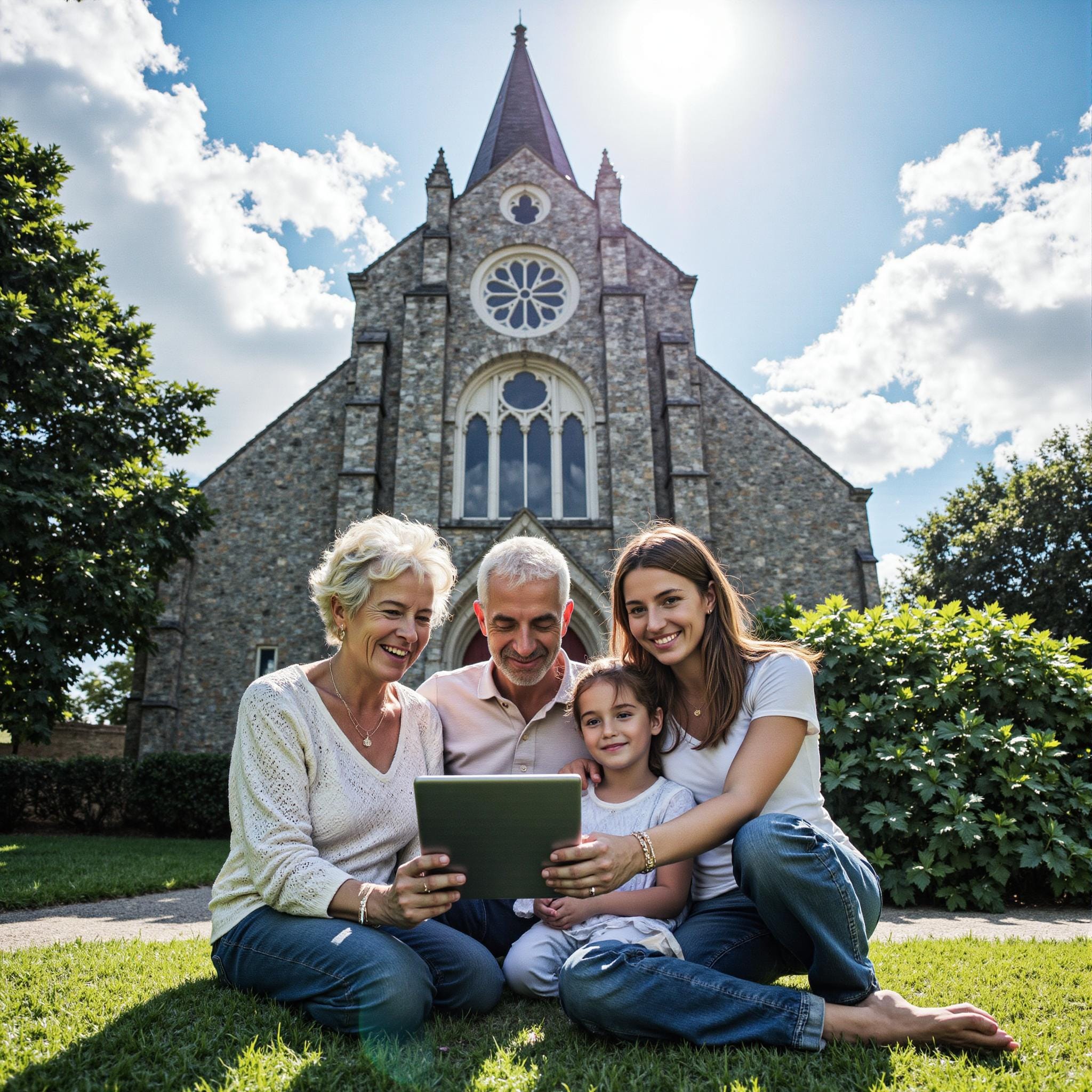 BLOG_000000104 Church members engaging with a digital directory related to Bridging Generational Divides: Church Directory Strategies for All-Age Connection in an outdoor setting