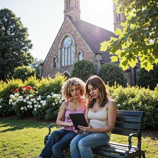 BLOG_000000116 Church members engaging with a digital directory related to Family Ministry Foundation: How Church Directories Strengthen Household Connections in an outdoor setting