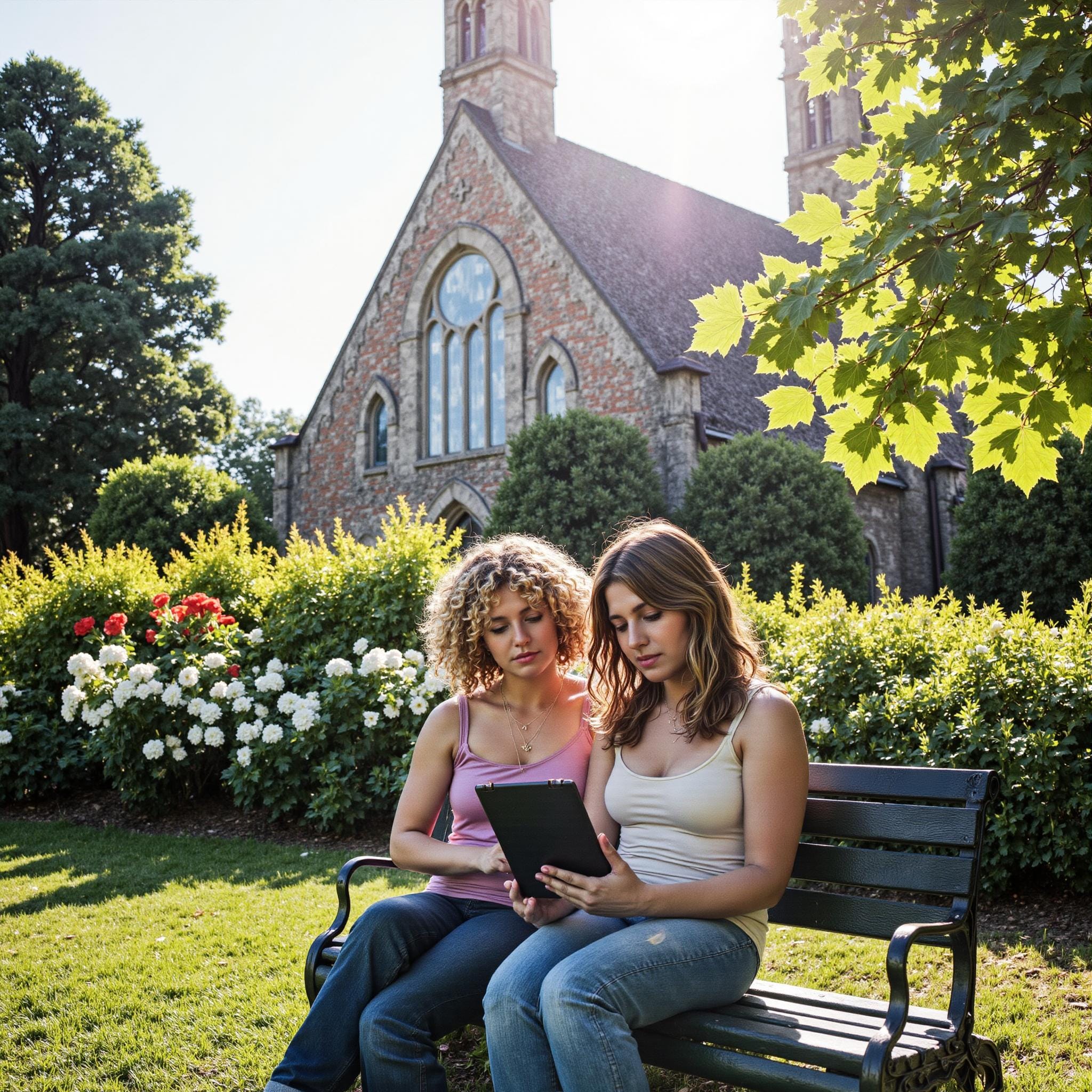 Church members engaging with a digital directory related to Family Ministry Foundation: How Church Directories Strengthen Household Connections in an outdoor setting