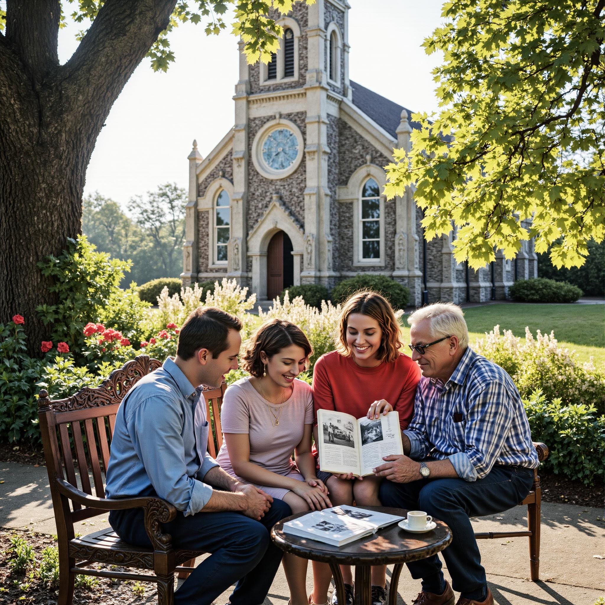 BLOG_000000140 Church members engaging with a digital directory related to Historical Documentation: How Church Directories Preserve Your Church's Legacy in an outdoor setting
