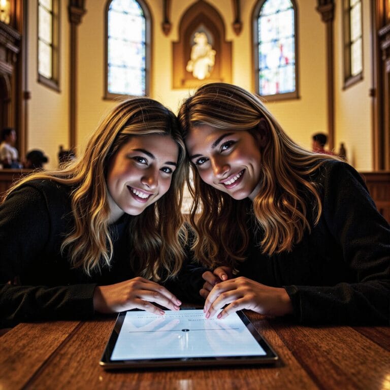 Church members engaging with a digital directory related to Transportation Coordination Success: Church Directory-Based Logistics for Events in an indoor setting