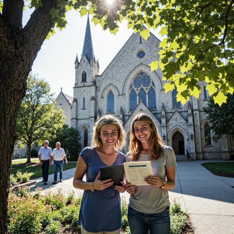 Church members engaging with a digital directory related to Mentorship Program Foundation: Church Directory Strategies for Relationship Building in an outdoor setting