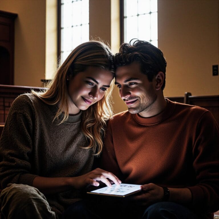Church members engaging with a digital directory related to Member Spotlight Strategy: Building Community Through Personal Church Directory Features in an indoor setting