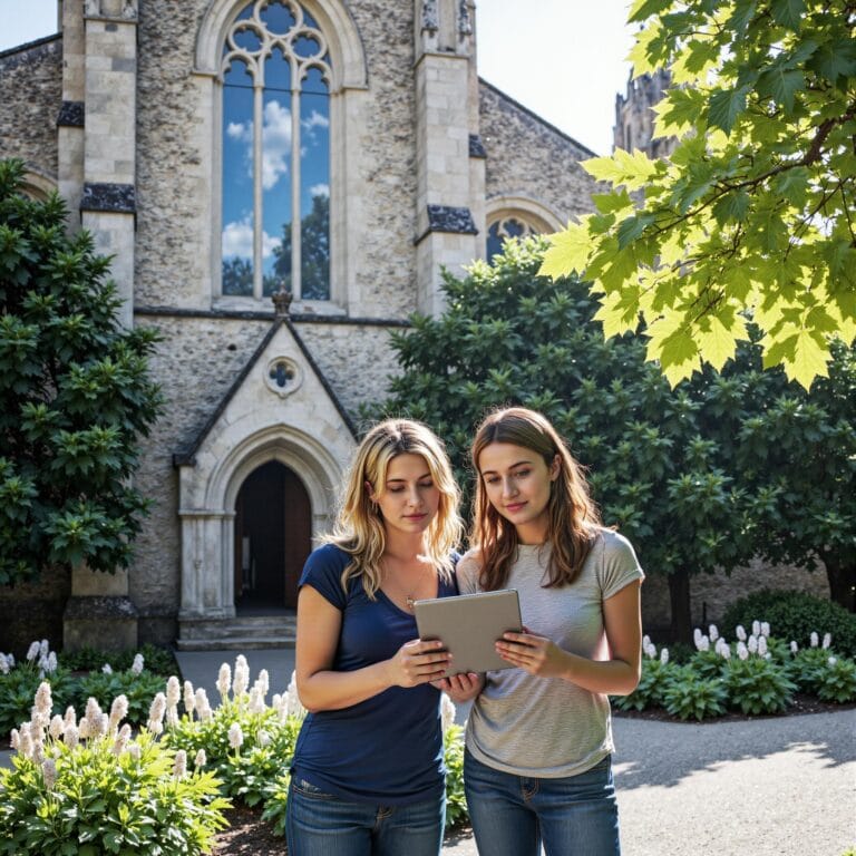 Church members engaging with a digital directory related to Global Impact Facilitation: How Church Directories Support Mission Initiatives in an outdoor setting