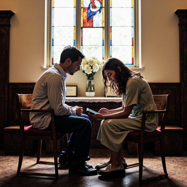 Church members engaging with a digital directory related to Social Connection Bridge: Integrating Online Platforms with Your Church Directory in an indoor setting