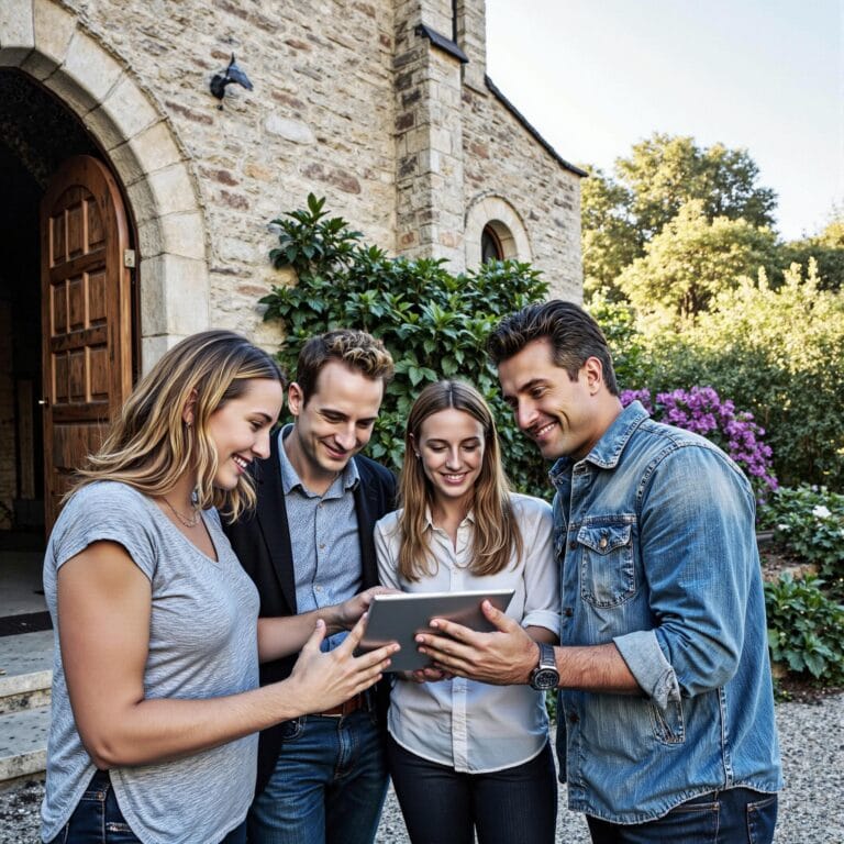 Church members engaging with a digital directory related to Worship Team Coordination: Church Directory Applications for Ministry Excellence in an outdoor setting
