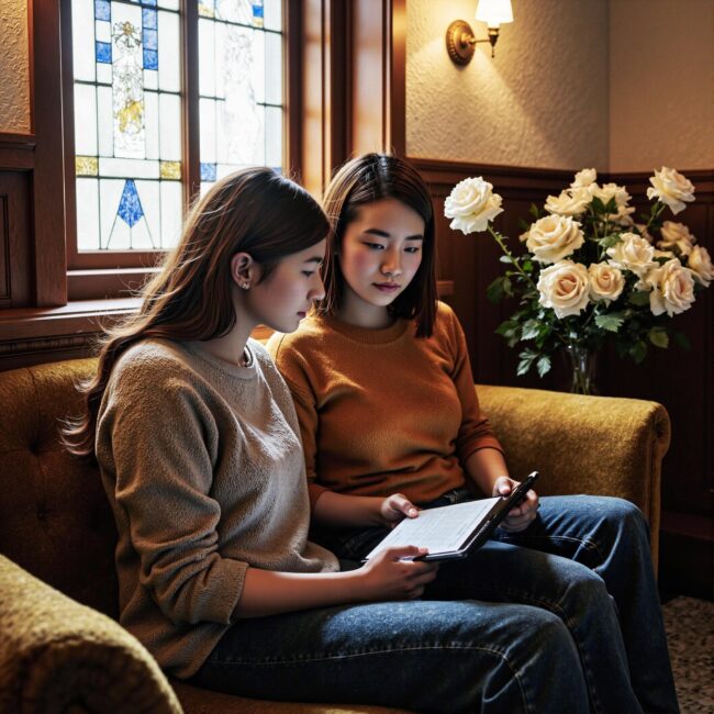 Church members engaging with a digital directory related to New Member Onboarding: Church Directory-Based Integration Systems That Work in an indoor setting